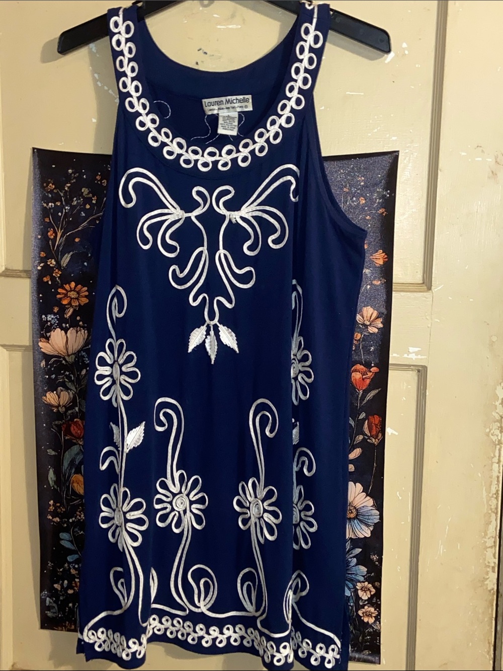 VTG LAUREN MICHELLE DRESS Navy & White Floral Sleeveless Tank